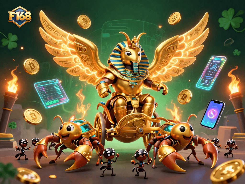 Spin jackpots and win with F168 in a vibrant casino-themed digital illustration.