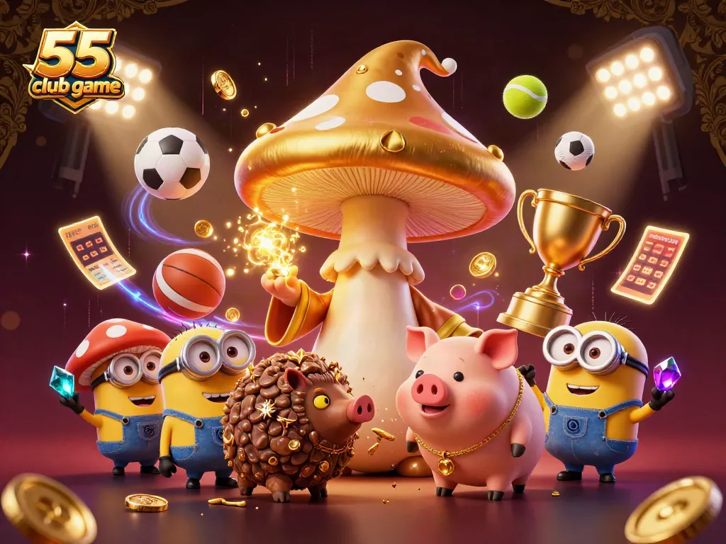 Experience the excitement of the 55 club game with animated characters and vibrant casino elements.