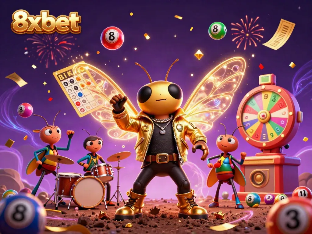 Engage with 8xbet's exciting lottery experience through a vibrant 3D illustration.