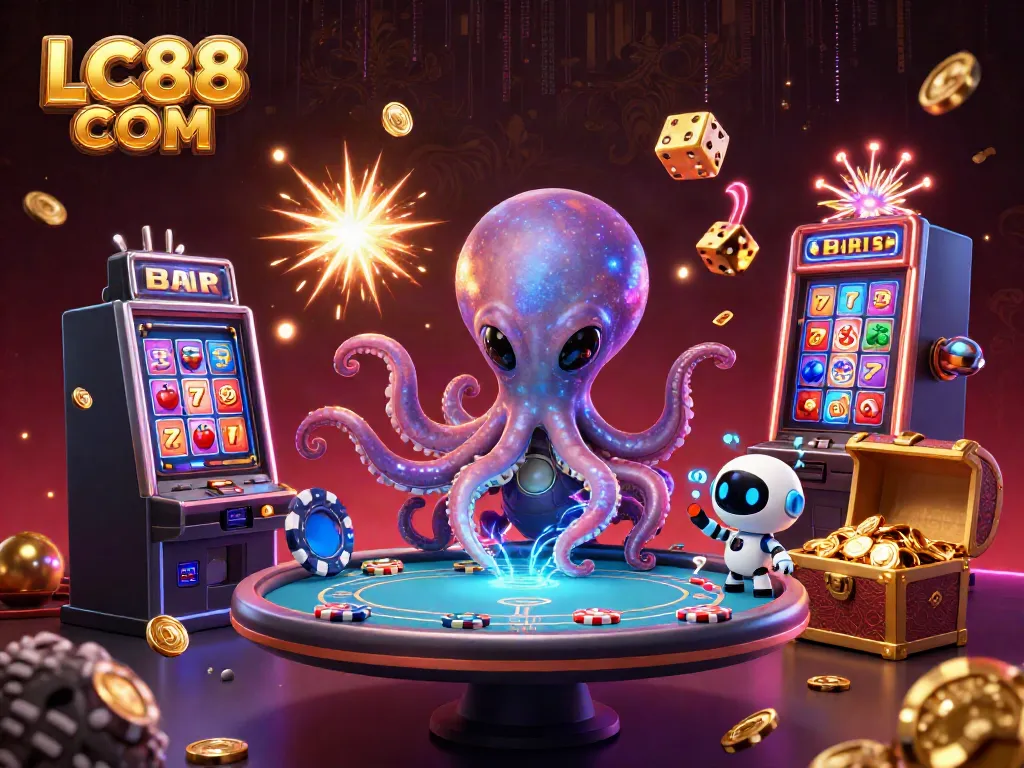 Experience thrilling gameplay at LC88 COM with an alien octopus at a holographic poker table!