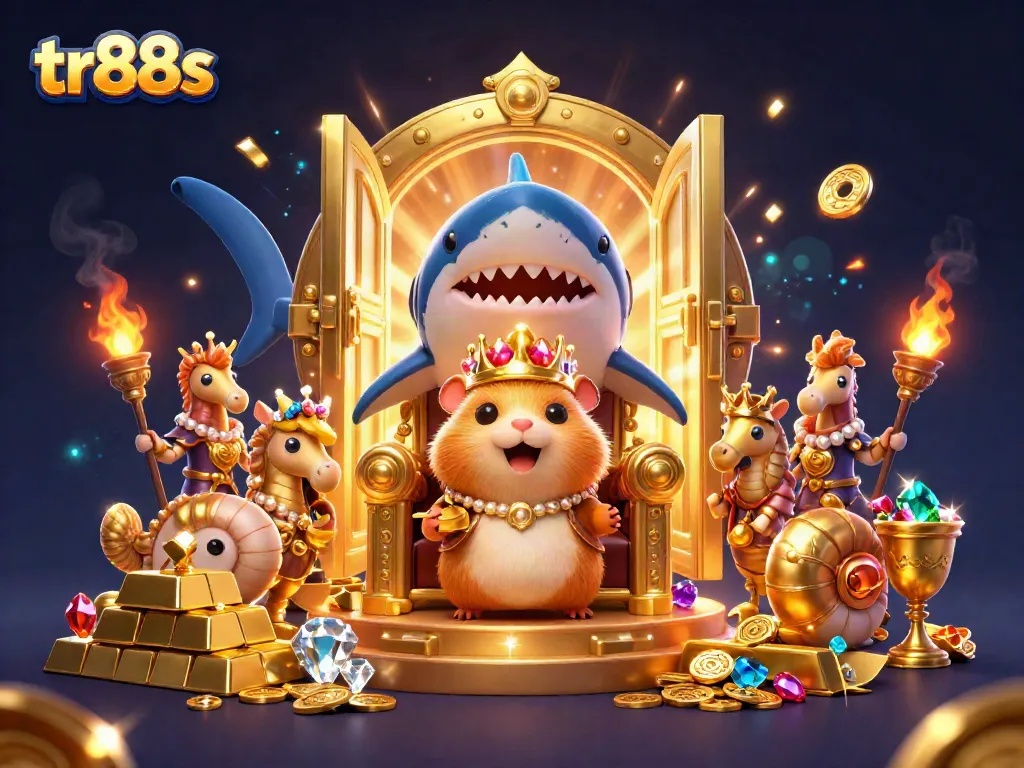 Engage with tr88s in a vibrant, treasure-filled online casino world featuring a hamster king and royal guards.