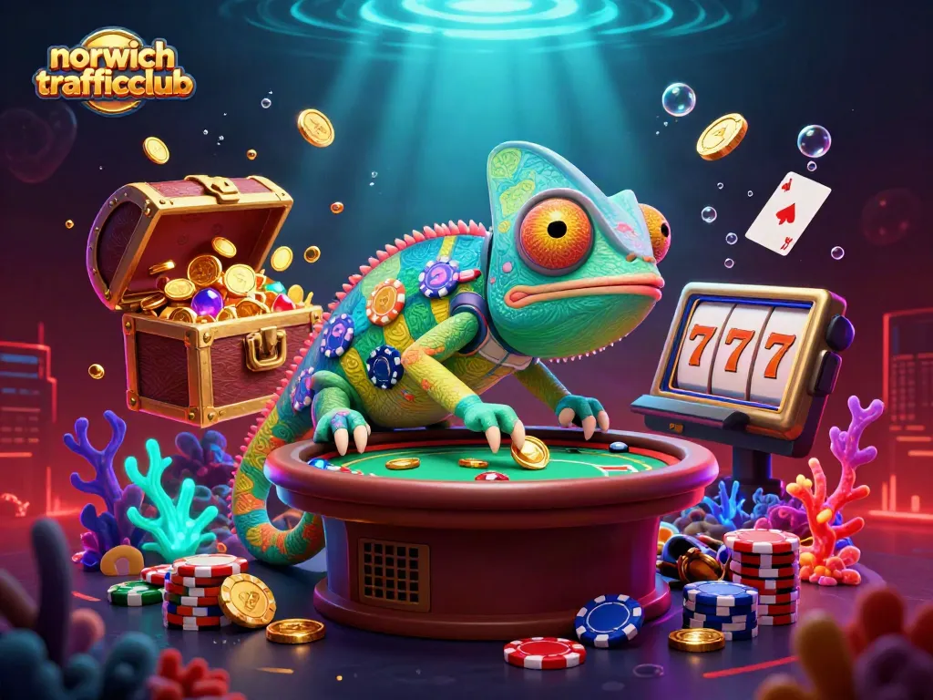 Spin and win with norwichtrafficclub at an exciting casino scene with vibrant slot reels and gold coins!