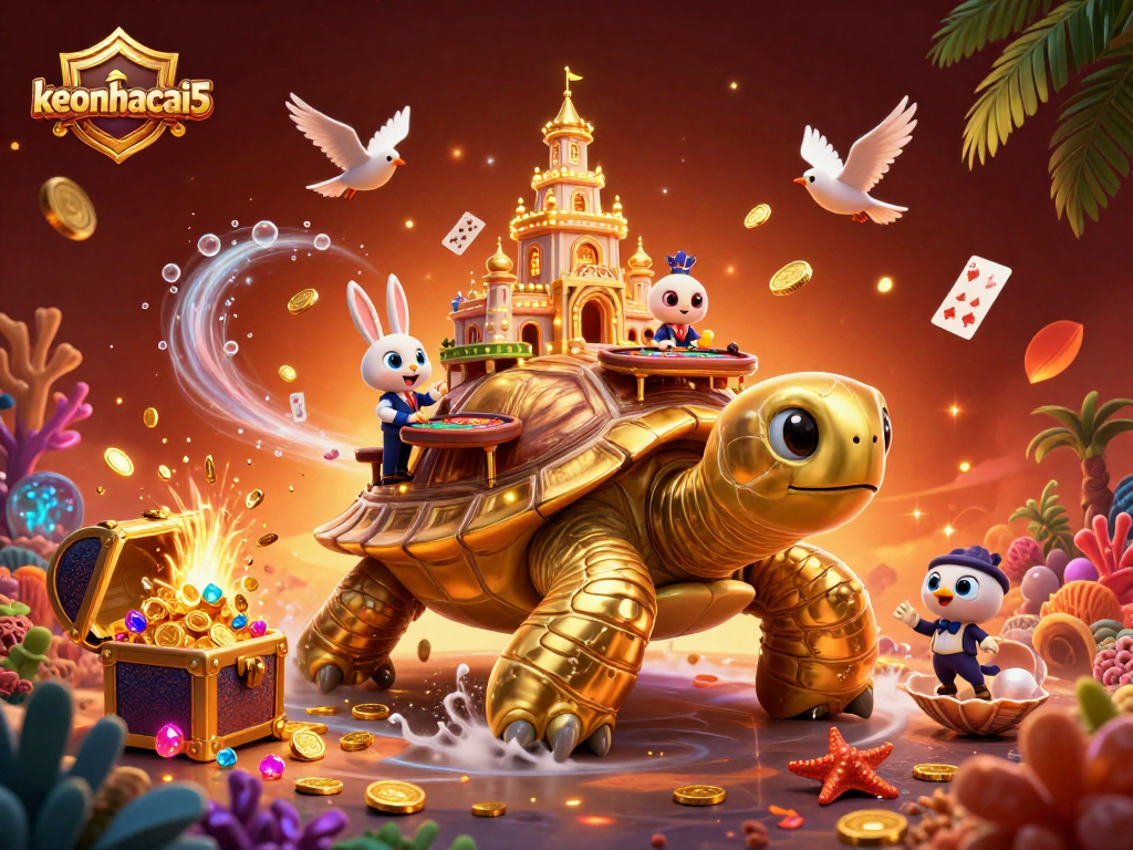 Experience winning moments with keonhacai5 featuring a vibrant casino scene with animated characters.