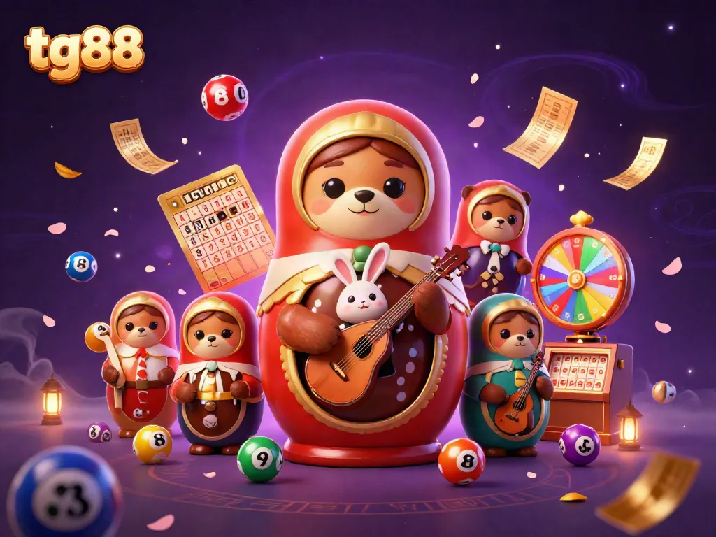 Experience tg88's thrilling casino games with colorful lottery elements and charming characters.