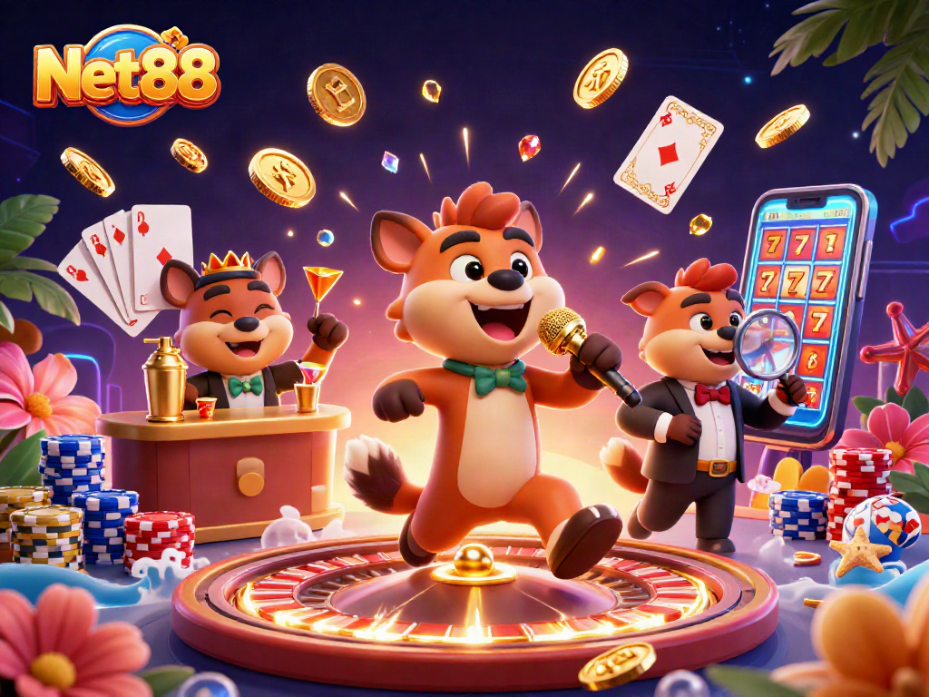 Experience thrilling moments at Net88 with hyenas in a cartoon comedy casino club.