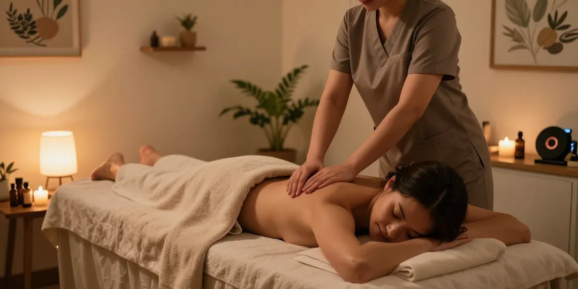 구로출장마사지 in a calming home environment with soothing lighting and professional therapist.