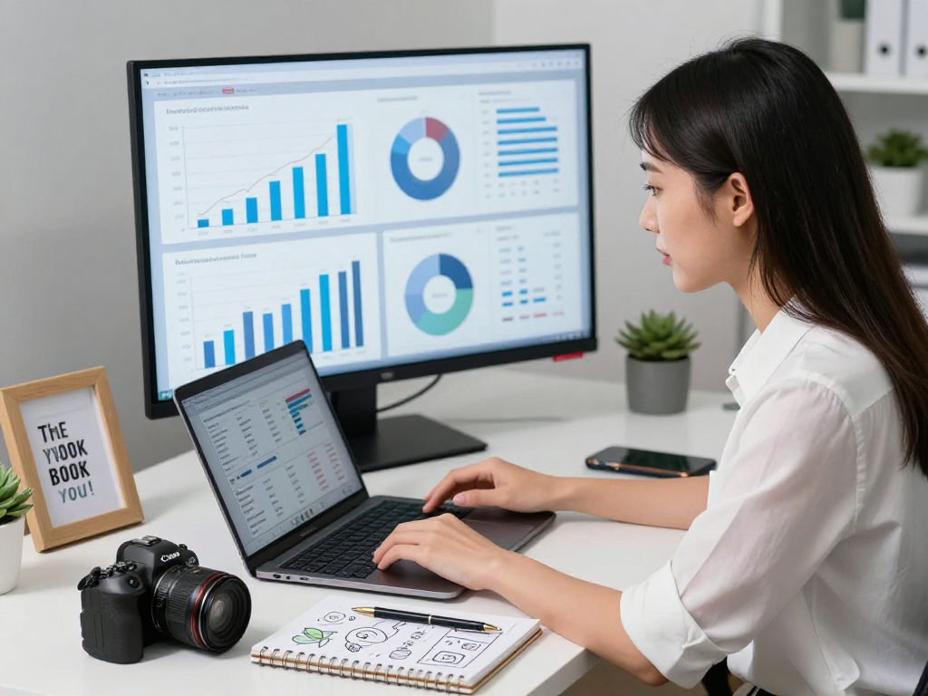 Digital marketing professional analyzing trends and strategies in modern office setting, focusing on ai slut.