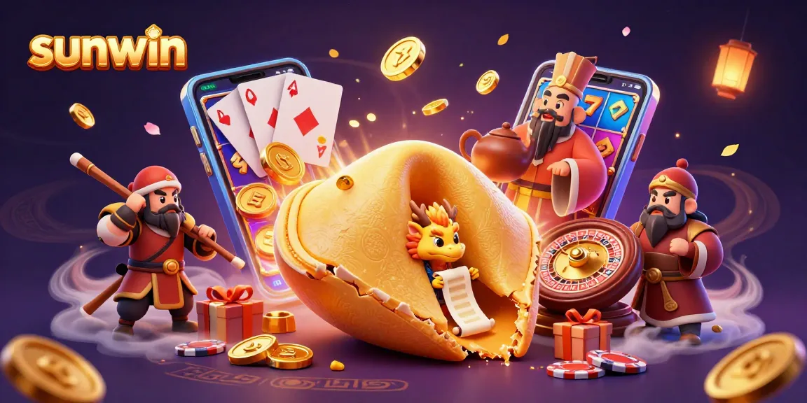 Win big with sunwin's exciting slot games featuring a golden fortune cookie and a wise dragon!