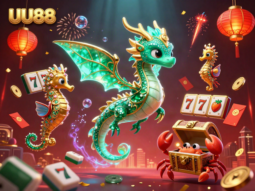 Engage with UU88's vibrant slot experience featuring a luxurious emerald sea dragon illustration.