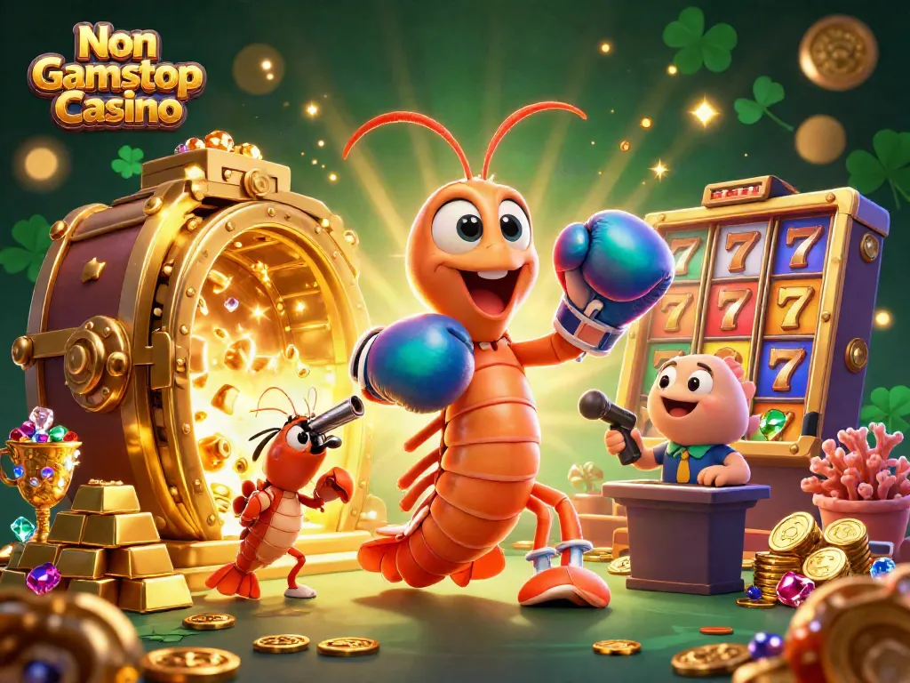 Experience thrilling jackpots at Non Gamstop Casino with vibrant 3D illustration of gambling excitement.