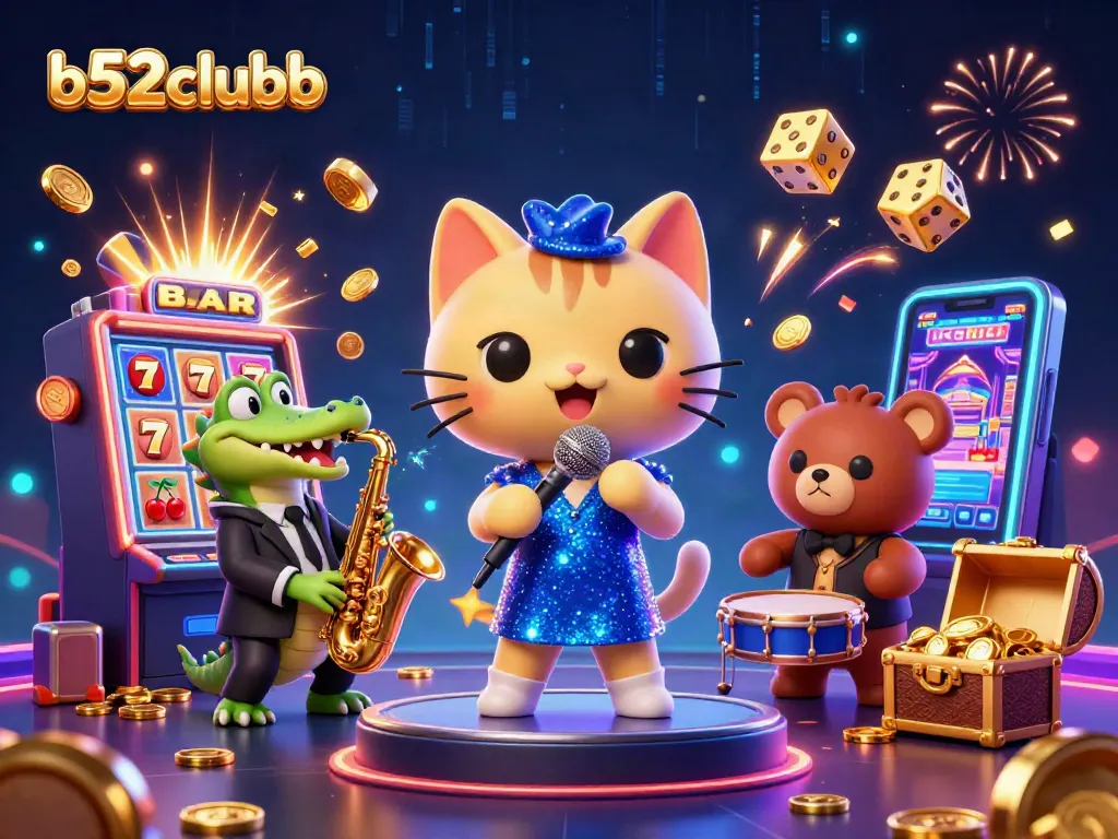 Experience thrilling wins at b52clubb with vibrant 3D casino scene filled with music and jackpots.