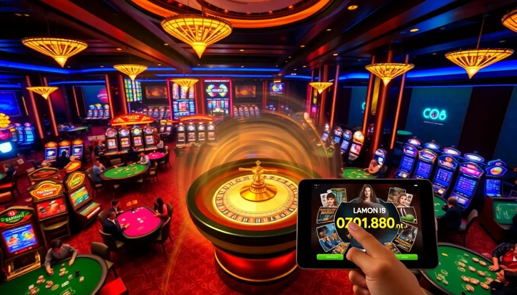 Exciting scene depicting loto188.gb.net with casino games, tables, and engaging players.