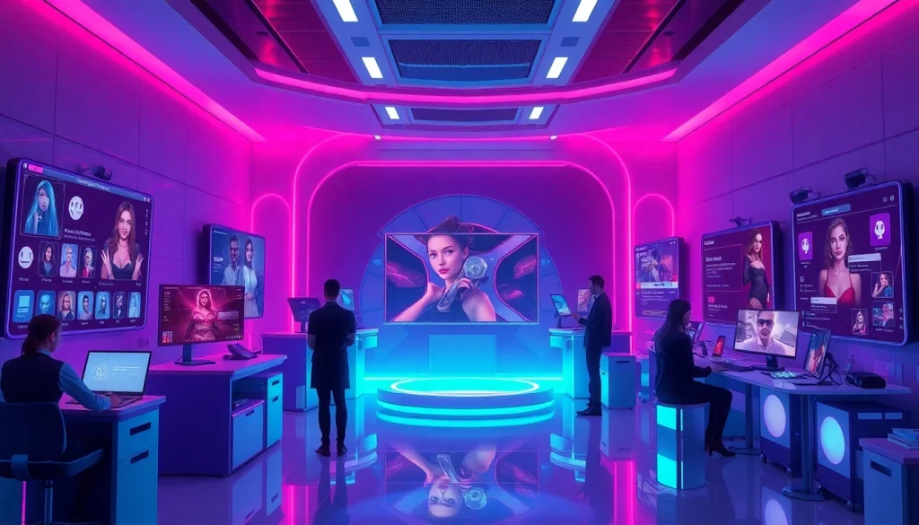 Engaging scene of users interacting with various nsfw ai platforms showcasing interactive features.