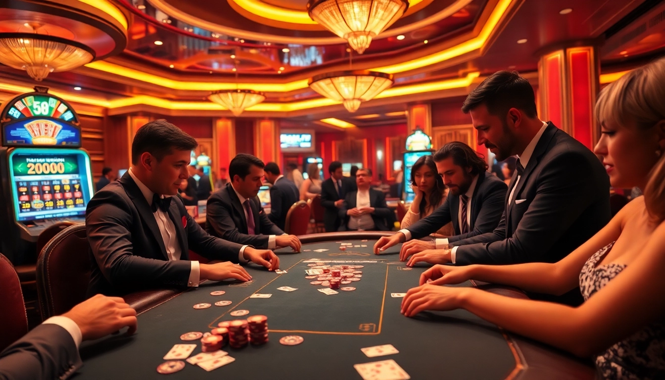 Exciting poker game at 58wwin casino with vibrant chips and roulette wheel in view.