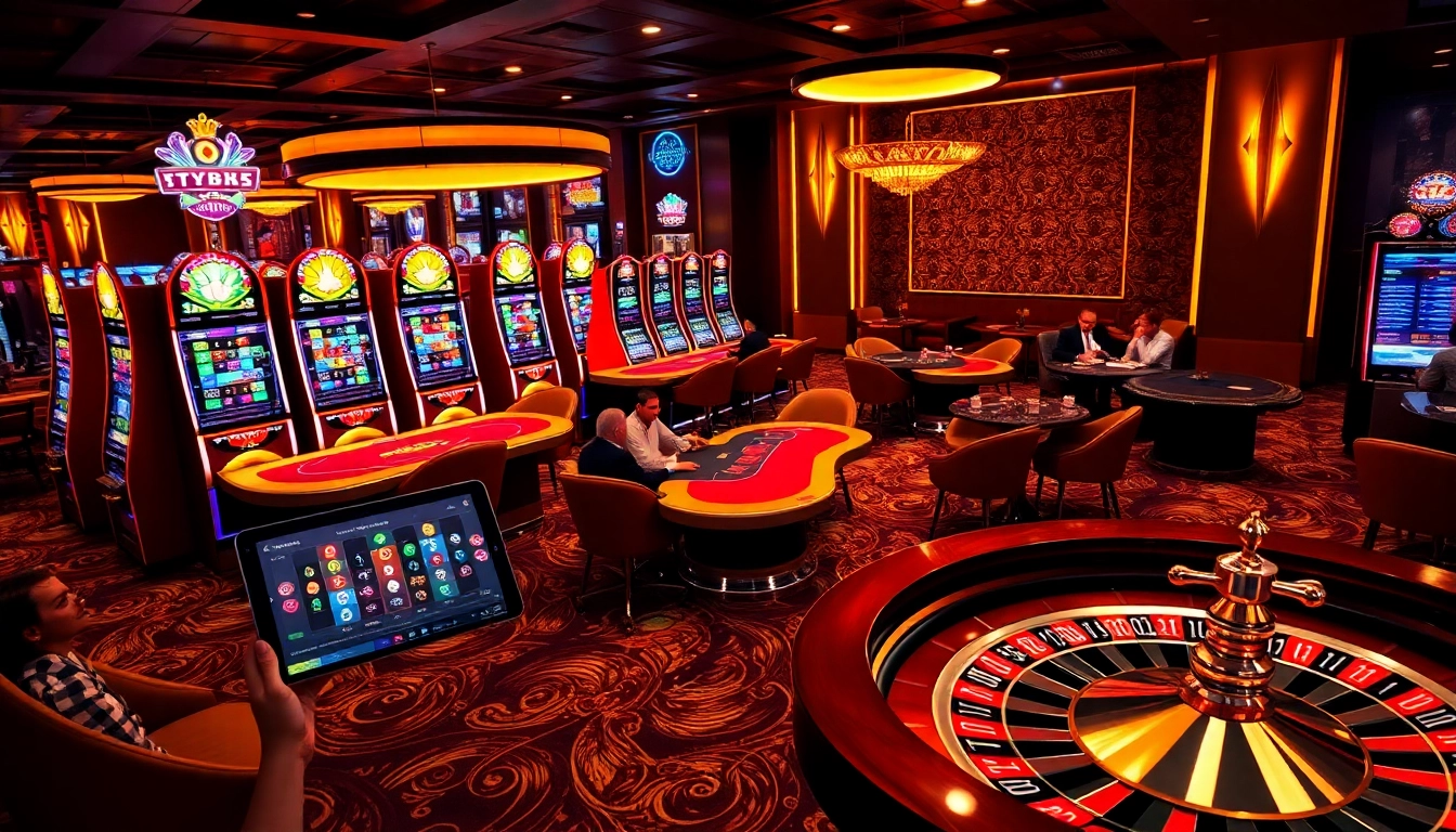 Exciting casino scene showcasing players at tables and online betting interface on https://tg88com.net/ for immersive gambling experience.