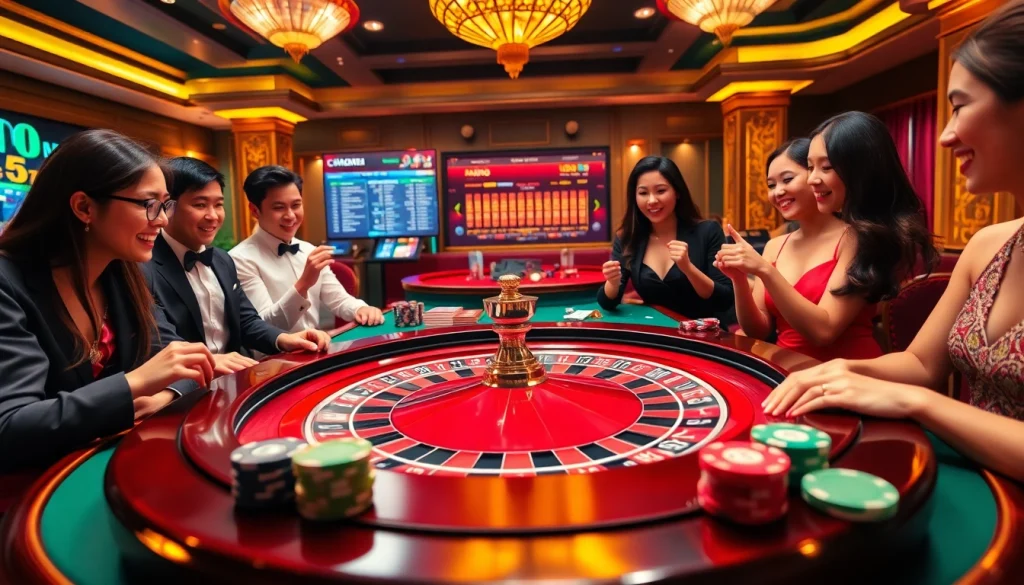 Players enjoying a vibrant casino experience, immersing in the excitement of chotruyen and gambling.