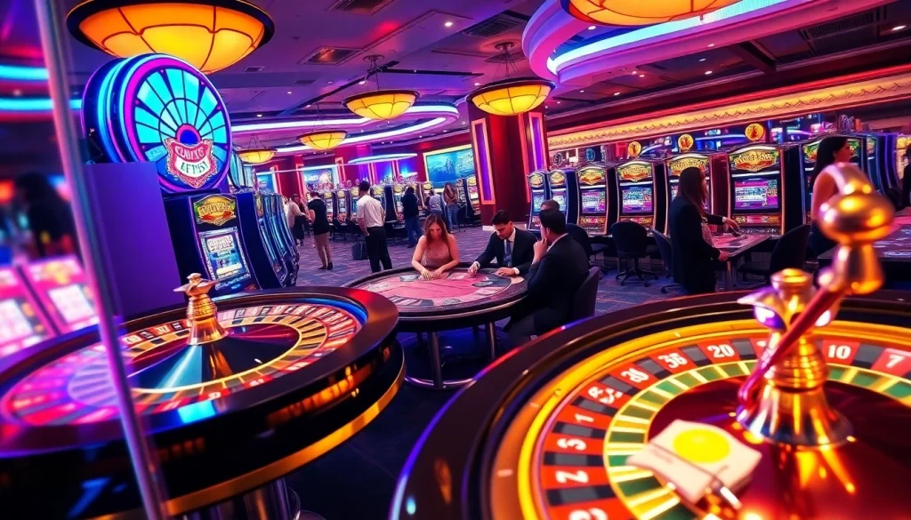 Experience the excitement of 88nn at a luxury casino with vibrant gaming elements and engaging players.