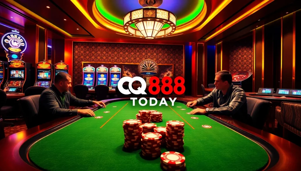 Experience the thrill of QQ88 Today with players at a poker table enjoying an exciting game.