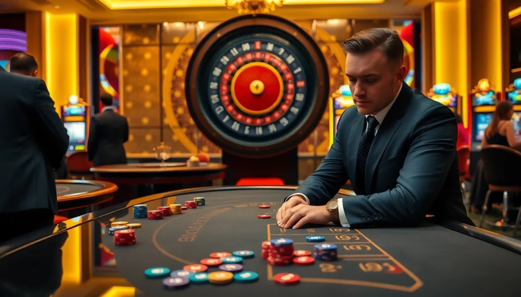 Engaged players at a casino table strategizing, featuring sc88 elements of luxury and excitement.