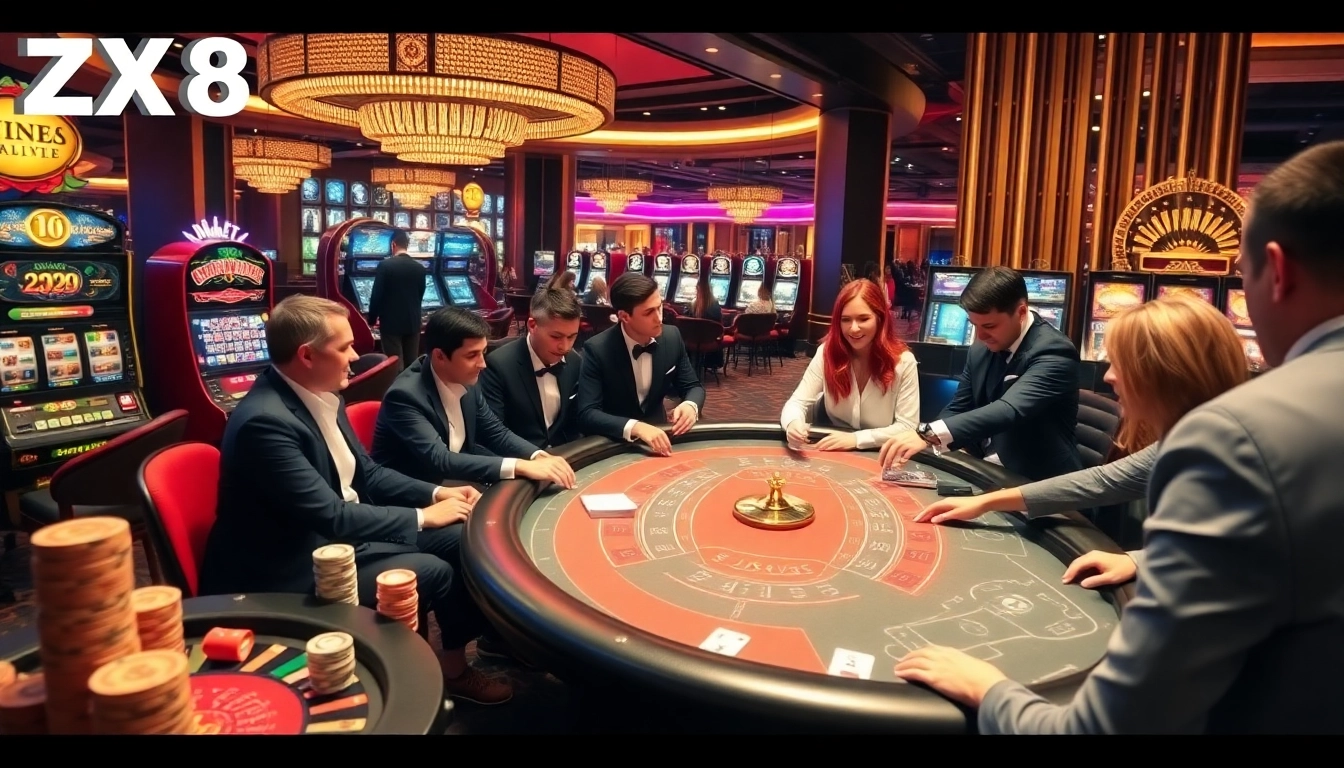 Excitement of players enjoying a high-stakes game at ZX88 casino poker table.