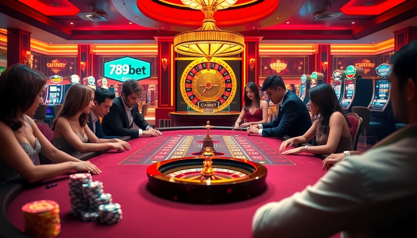 Engaged players enjoying a thrilling moment at the 789bet casino table with vibrant colors.