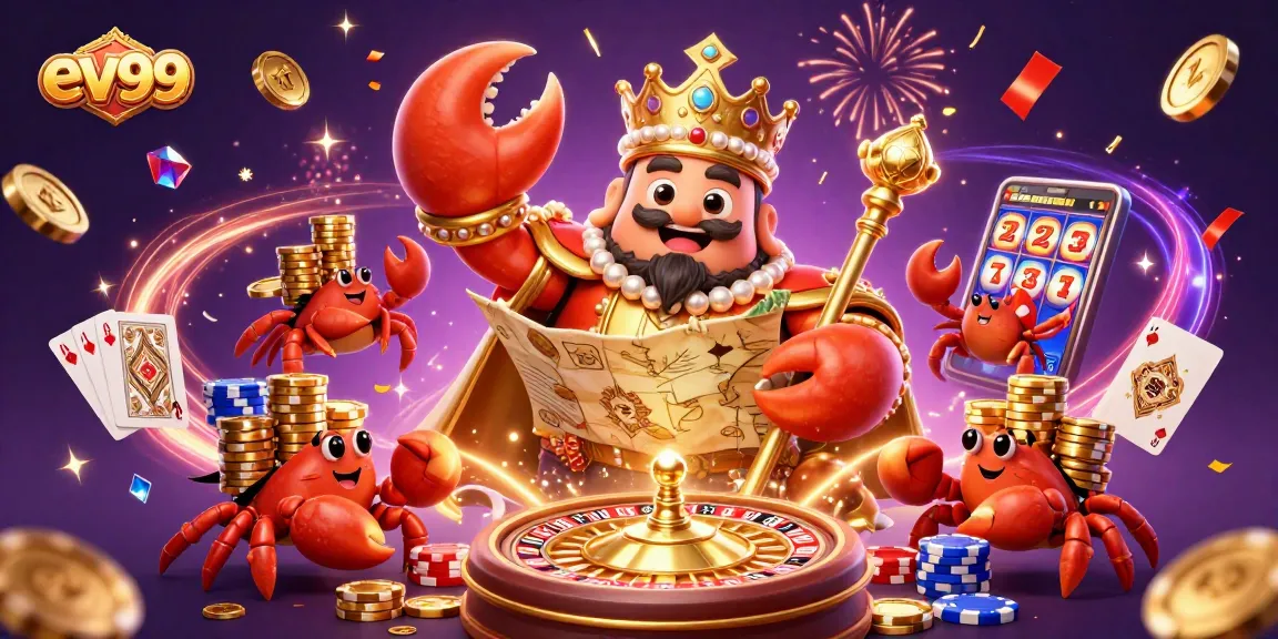 Engage in thrilling gameplay with ev99, featuring a grand crab emperor and treasure elements in an online casino.