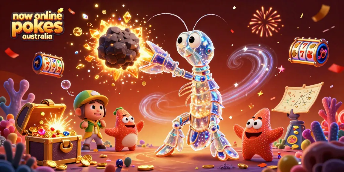 Engage in new online pokies Australia with thrilling treasure and vibrant characters in a colorful casino scene.