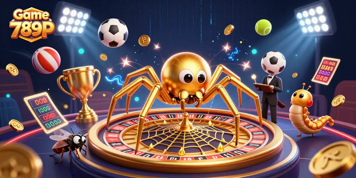 Experience thrilling Game Bài 789P action with a cartoon spider dealer spinning a roulette web.